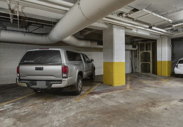 Secure underground garage parking with vehicle access
